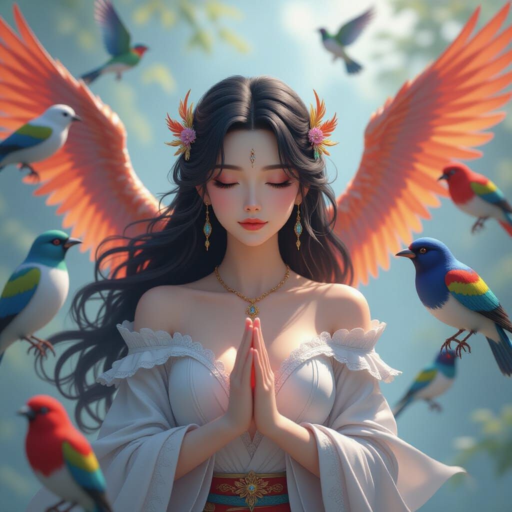 Divine Air Phoenix Goddess in Serene 3D Anime Style