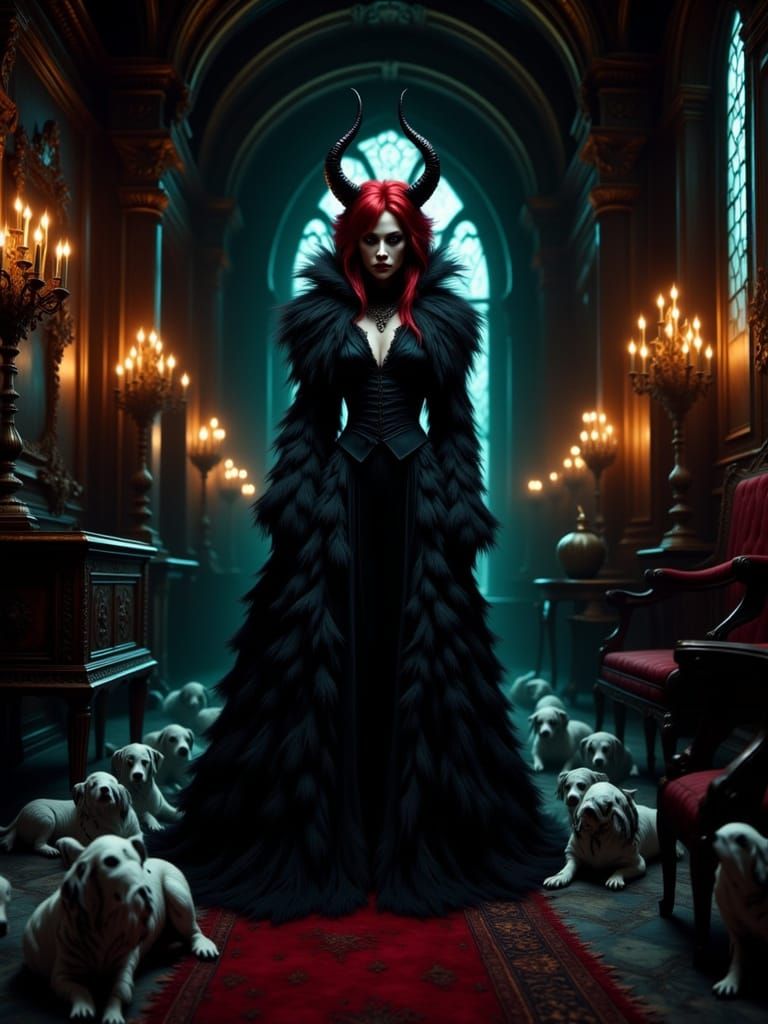 Photorealistic Cruella De Ville in Gothic Mansion