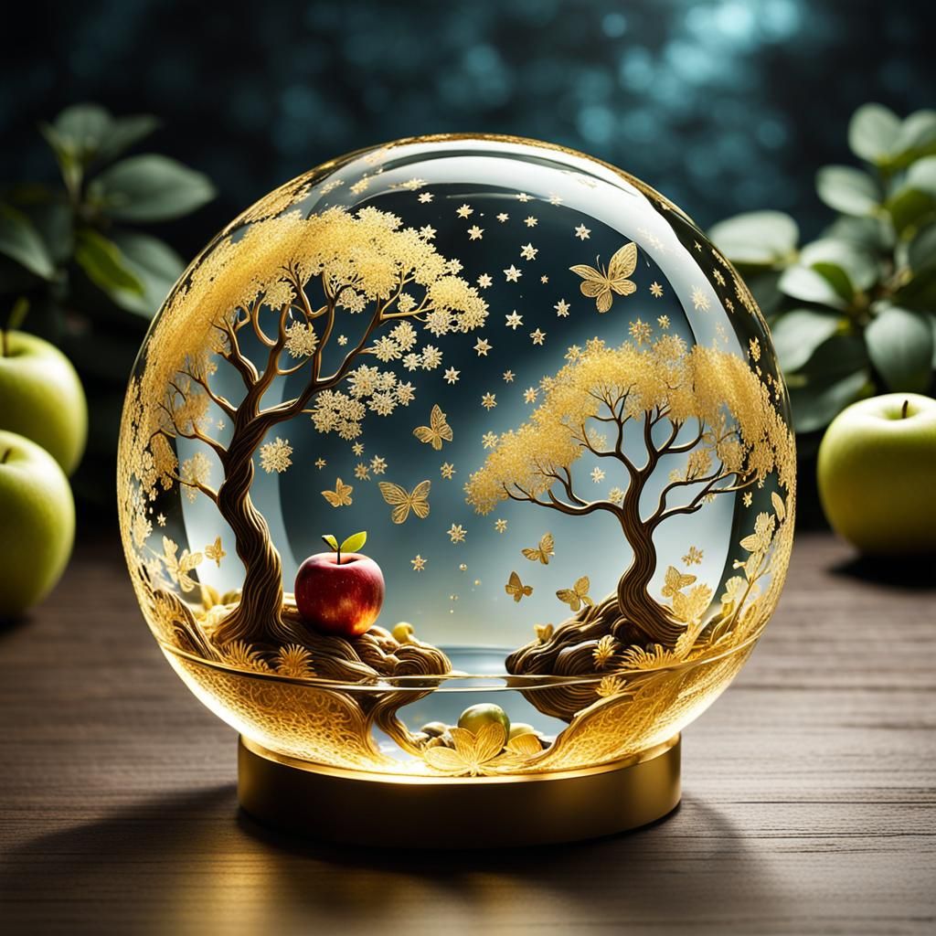 Gleaming Crystal Sphere Encasing Starry Landscape