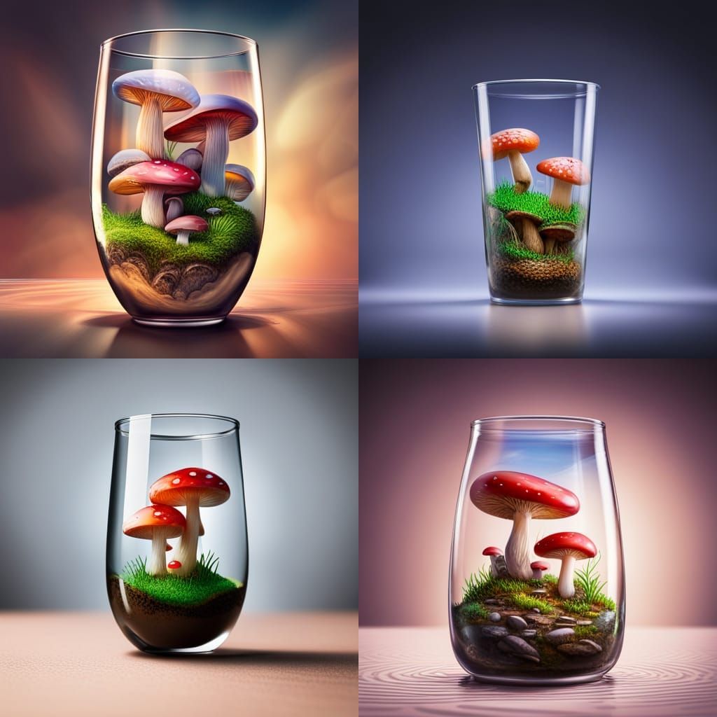 Mushroom Houses in Glass: Hyperrealistic Concept Art
