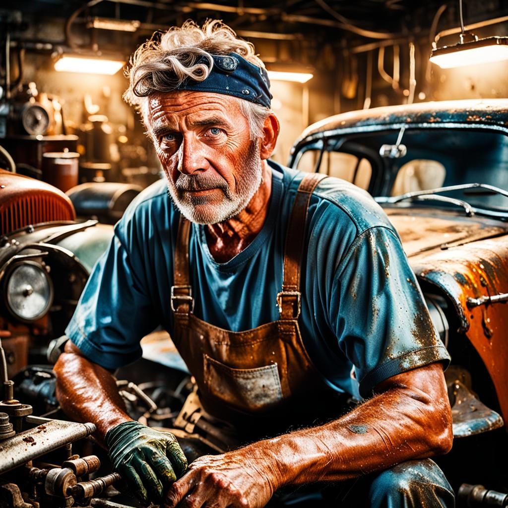 Moody Portrait of a Grease-Covered Mechanic