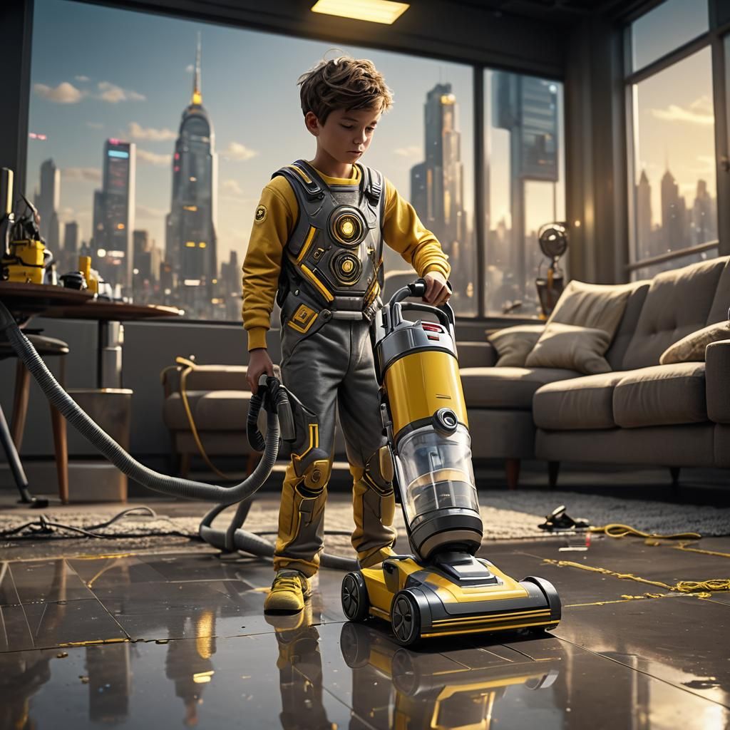 Epic Sci-Fi Boy Vacuums with Mech-Like Robot
