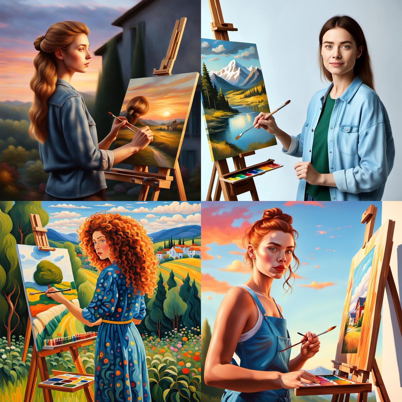 Female Artist Painting a Landscape in Ultra HD