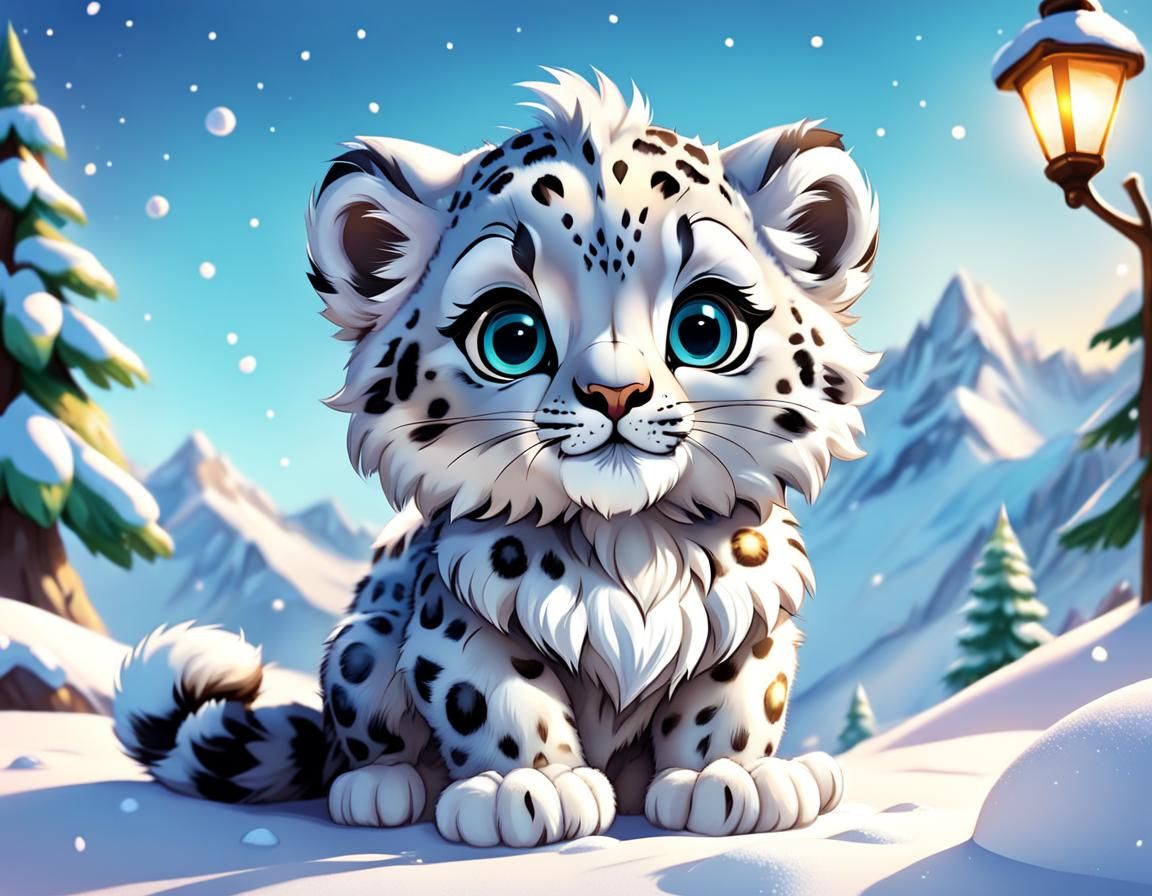 Cute Baby Snow Leopard in Candy Art Style