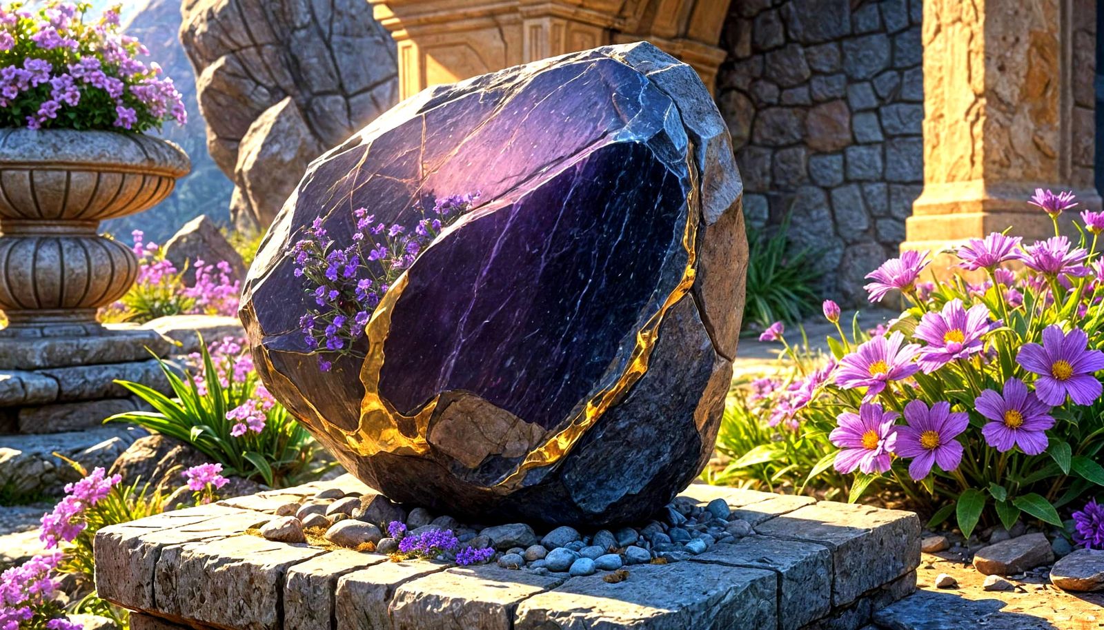 Majestic Purple Stone in Hyperrealistic Splash Art