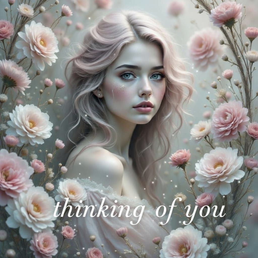 Whimsical Pink Flowers in Ornate Frame