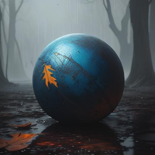 Ball in Muddy Puddle, Watercolor-Inspired Digital Art