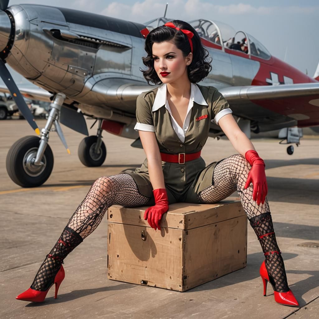 Girl on Aircraft: 1940s Pin-Up Comic Art