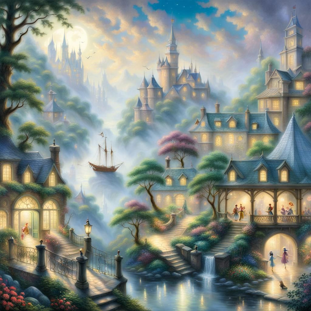 Ethereal Peter Pan in a Thomas Kinkade Style