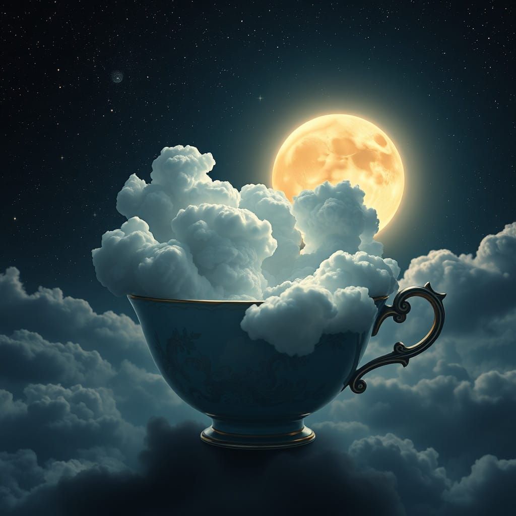 Whimsical Stormy Night in an Antique Teacup