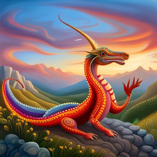 Colorful Alebrije Dragon in Volcano