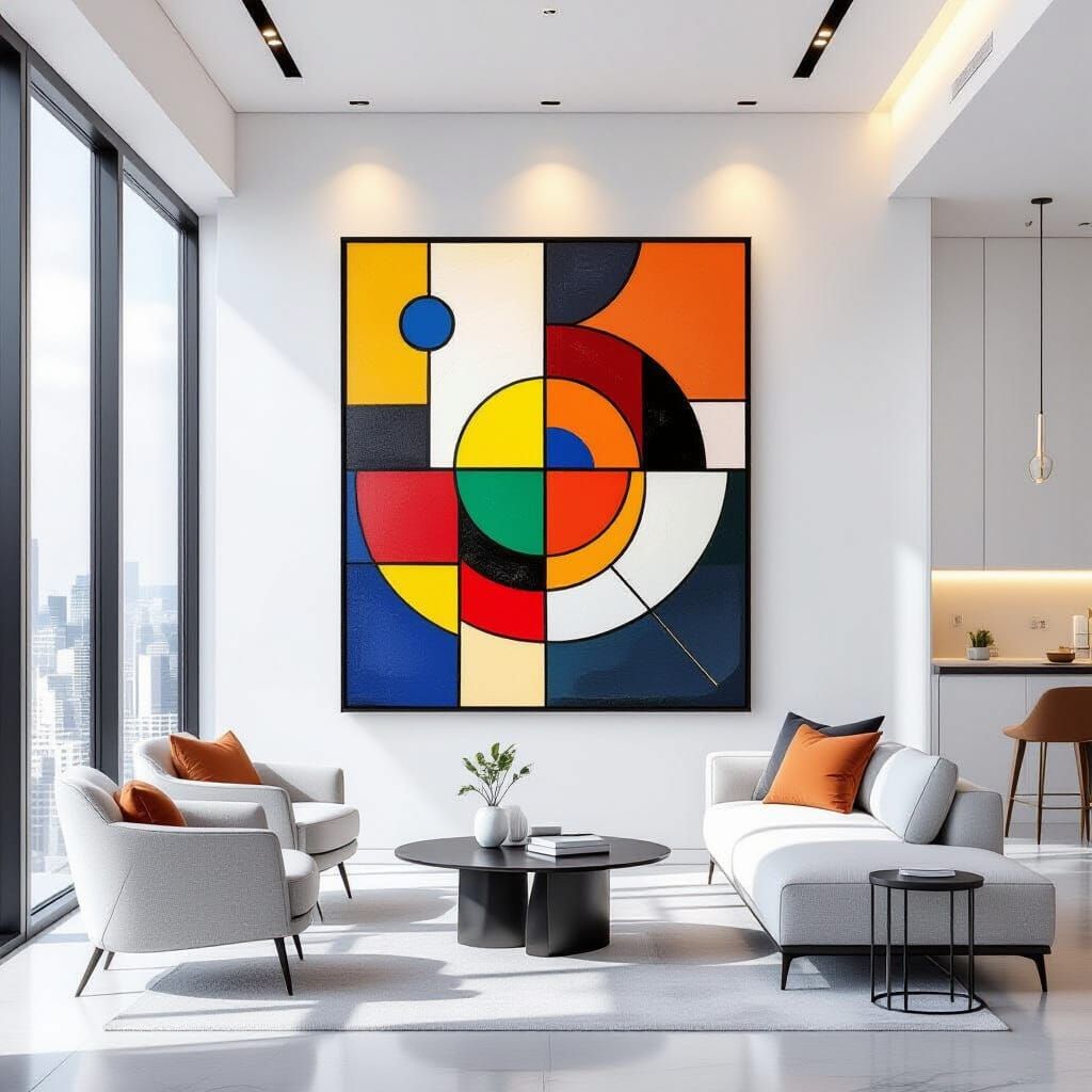 Vibrant Abstract Geometric Painting in Luxury Apartment