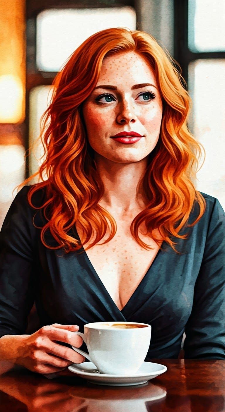 Enchanting Watercolor Portrait of a Red Haired Irish Woman i...