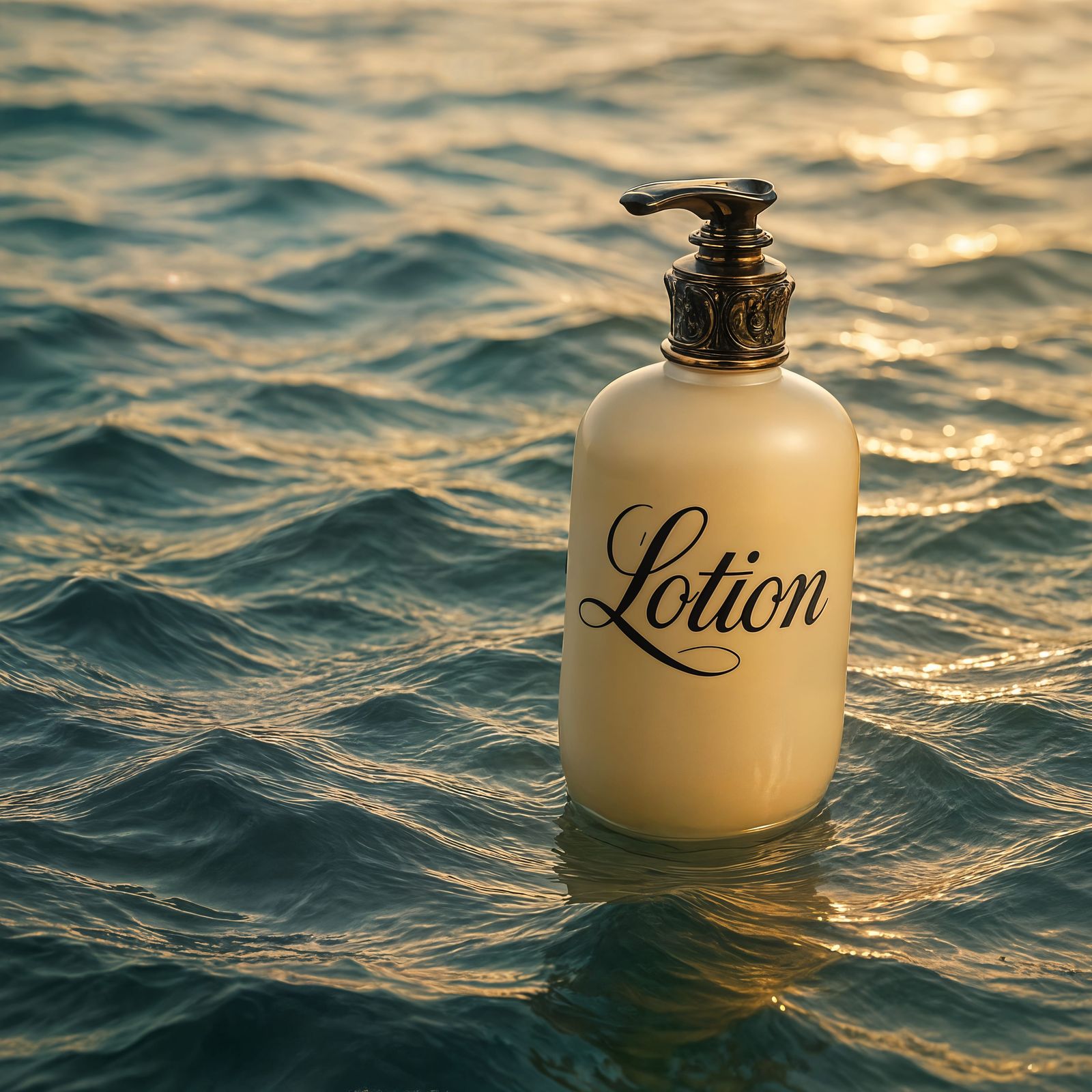 Fancy Lotion Bottle Floating Peacefully in Ocean