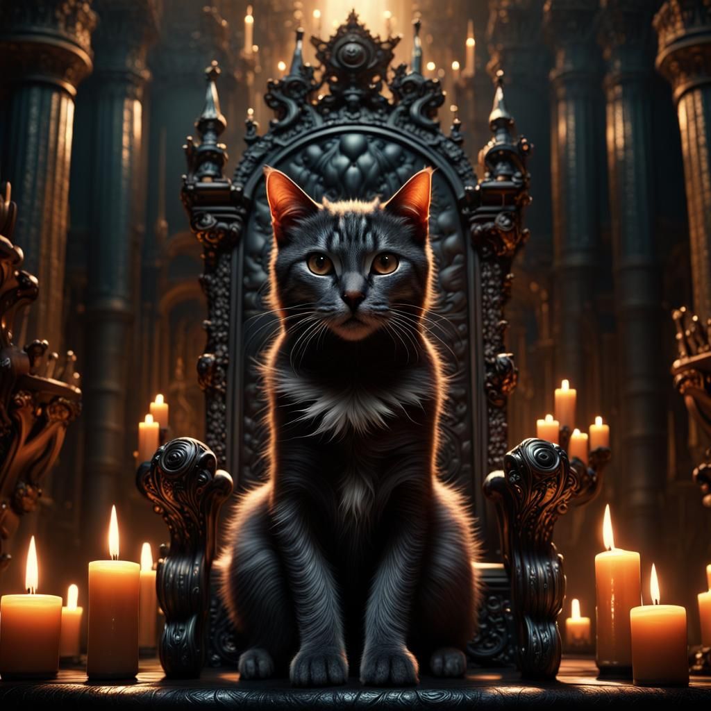 Sinister Kitty on Throne: A Baroque Masterpiece