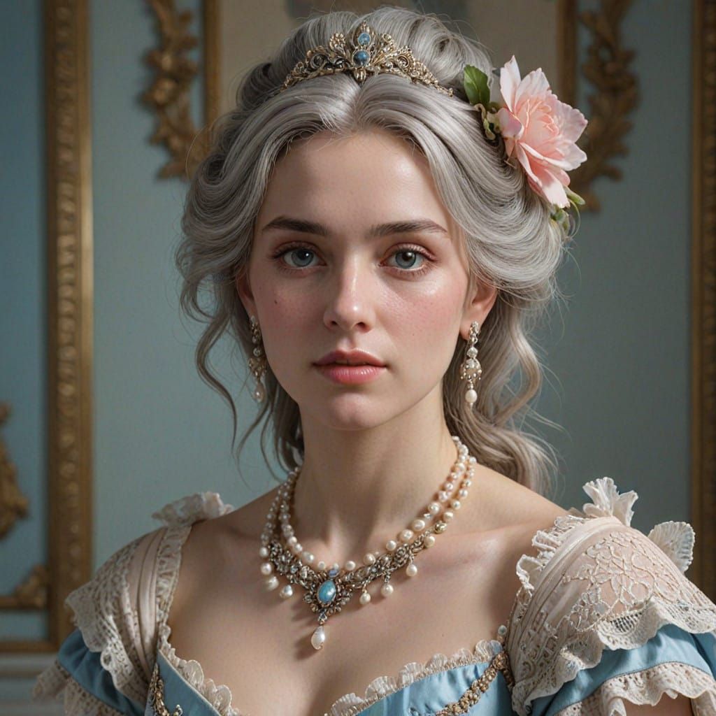 Rococo Elegance: A Young Lady in Opulent Attire