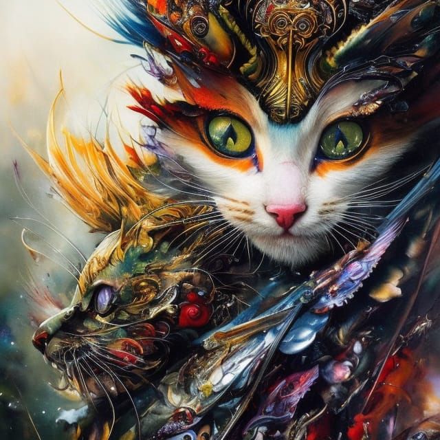 High-Octane Fantasy Kitten Portrait with Fractal Details