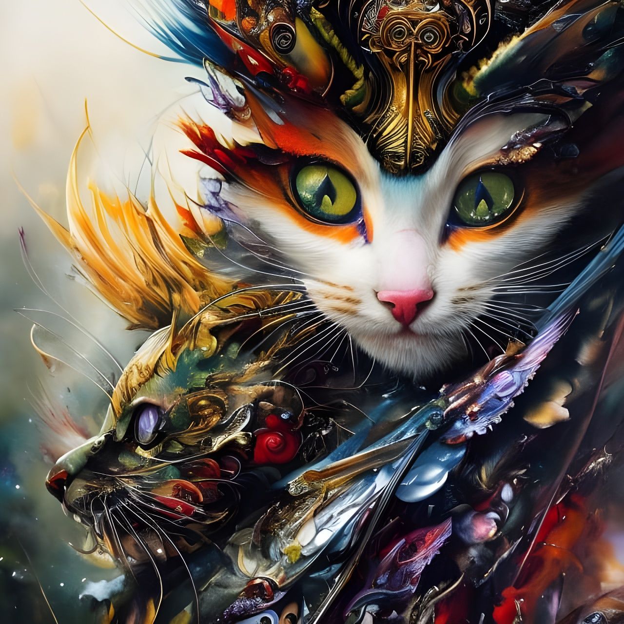 High-Octane Kitten Portrait in Fantasy Style
