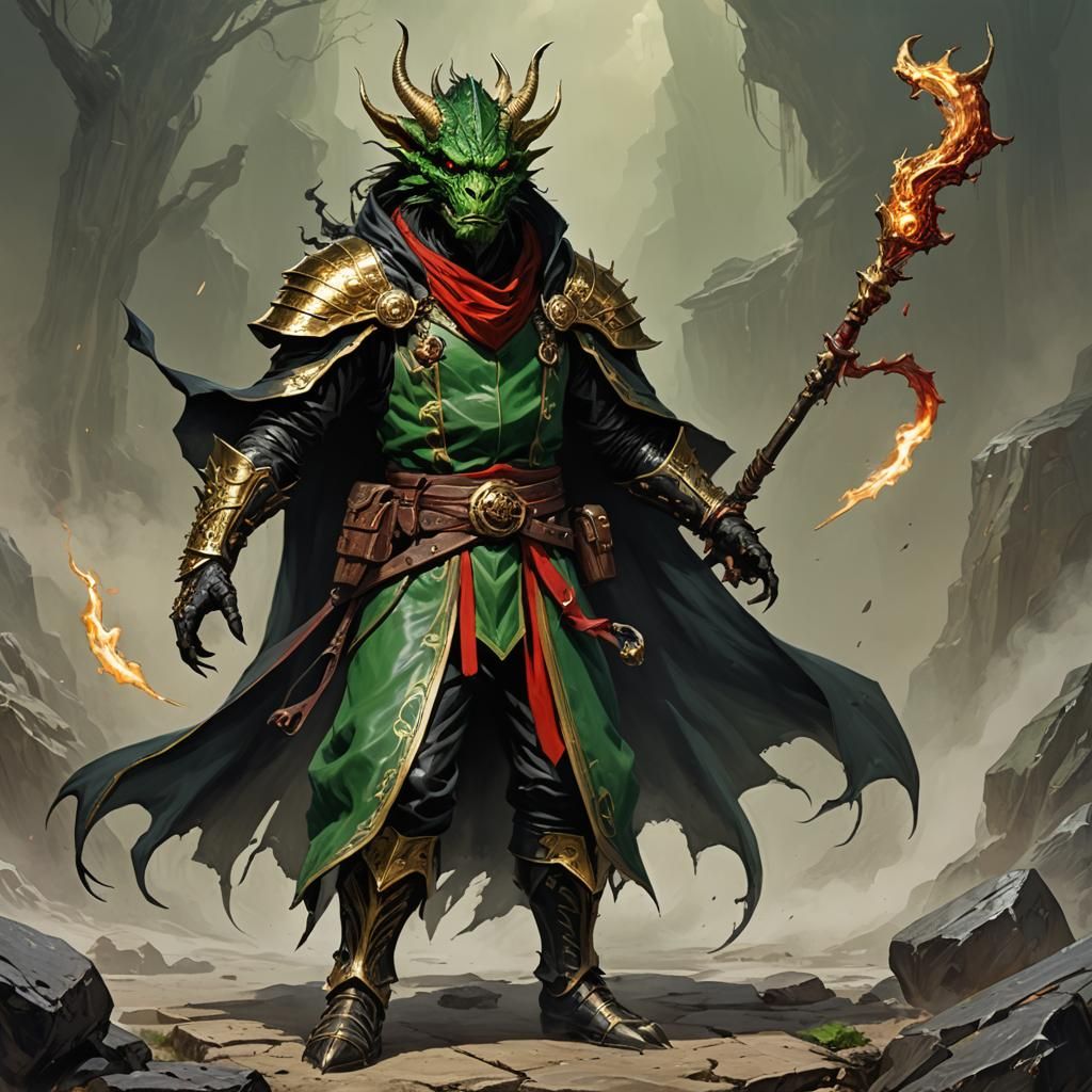 Dragonborn Sorcerer Conjuring Magic, High Fantasy Art