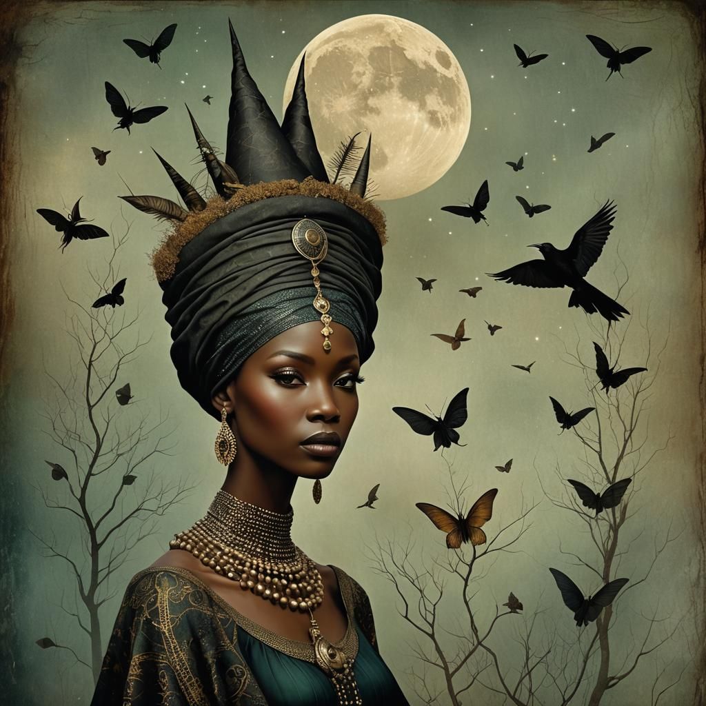 African Witchy Woman in Surreal Digital Art Style