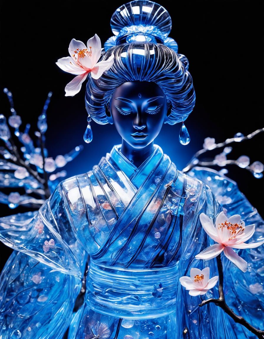 Glass Kimono Fashion Model in Ethereal Tokyo Runway