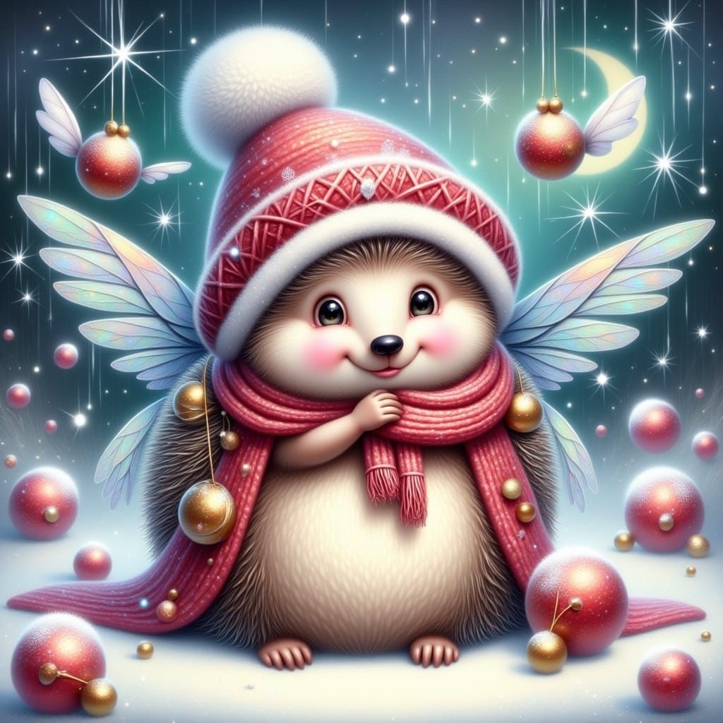 Whimsical Fairy Hedgehog in Winter Wonderland