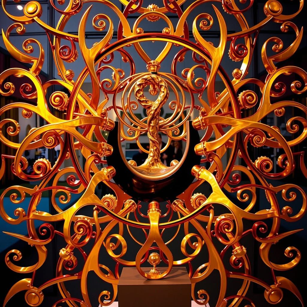 Brass and Wood Abstract Sculpture in Gallery