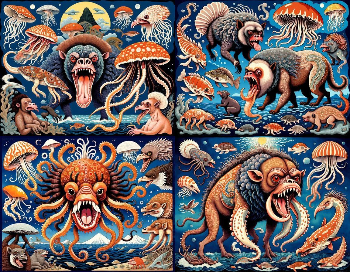 Whimsical Ocean of Bizarre Animals Poster Art