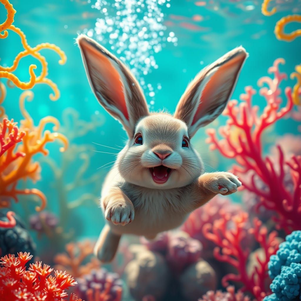 Whimsical Bunny in Vibrant Ocean Scene