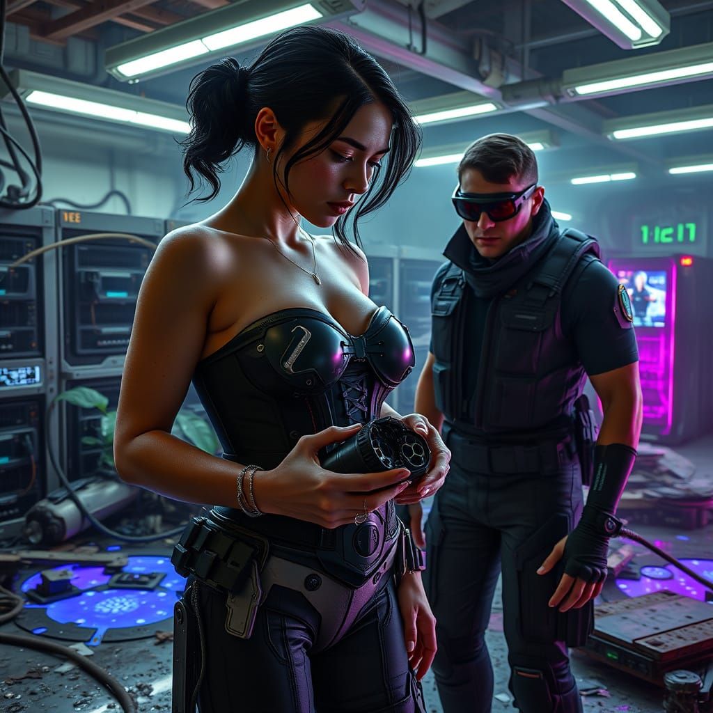 Cybernetic Portrait in a Futuristic Derelict Cityscape