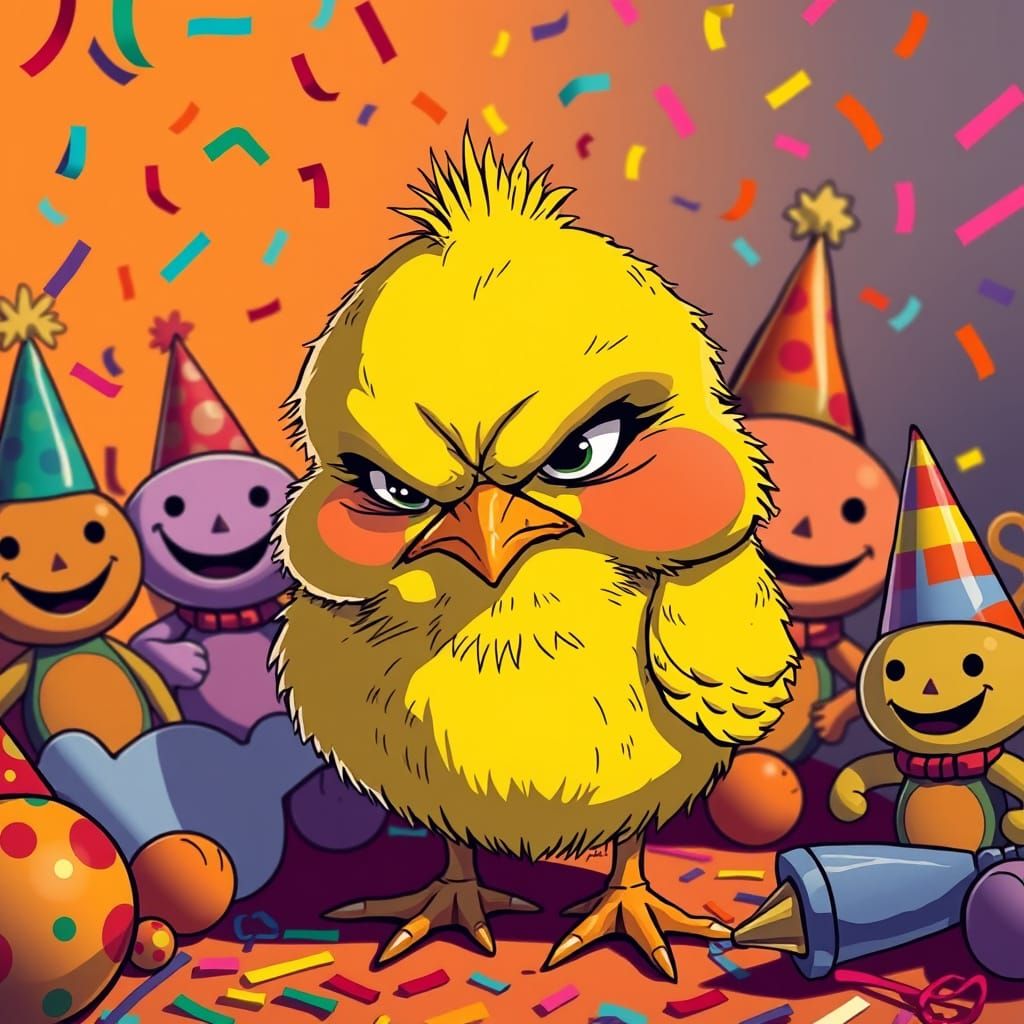 Stylized Chick Portrait with Exaggerated Features