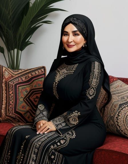 Elegant Middle Eastern Woman in Psychedelic Attire