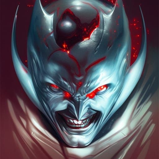 Evil Batman Portrait with Glowing Red Eyes