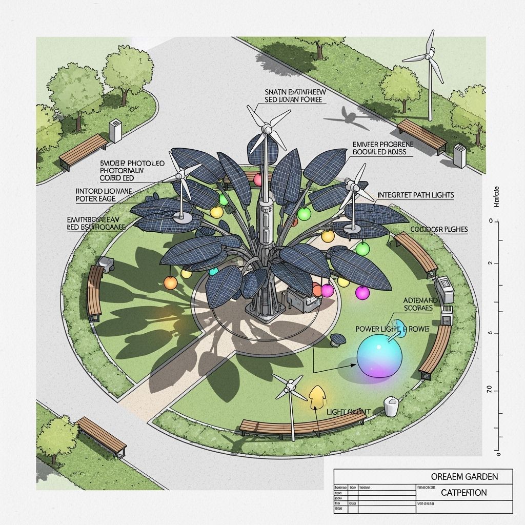 Architectural Drawing of an Electric Garden with Solar Tree