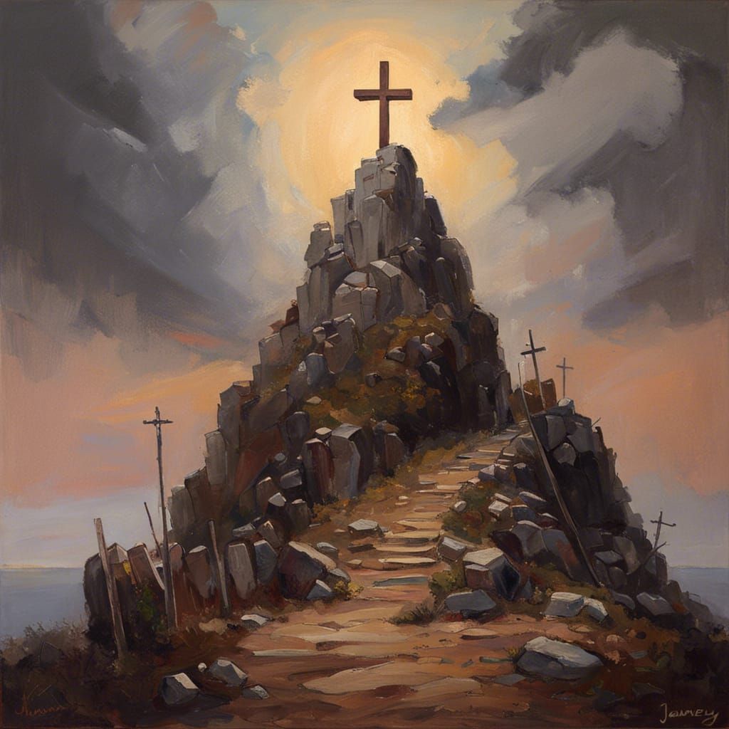Mount Calvary Cross in Oil Painting Style