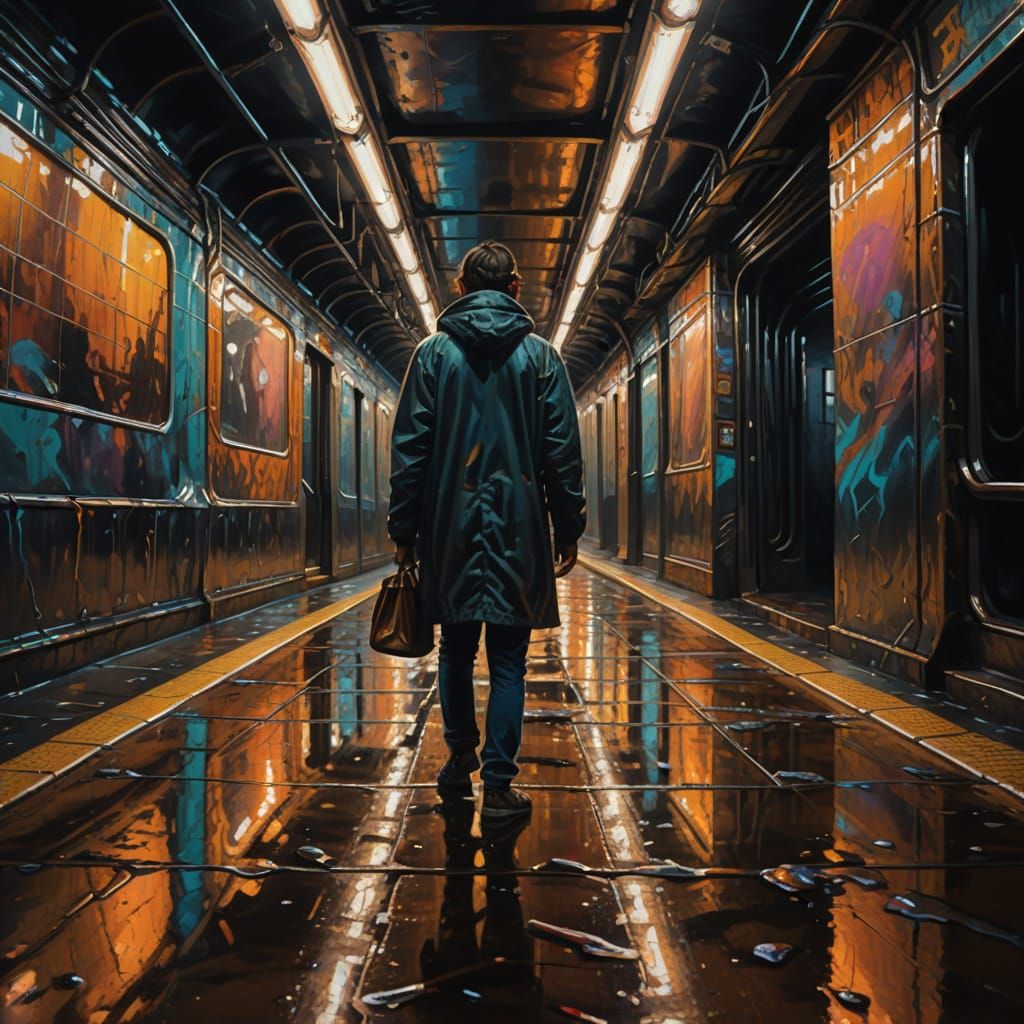 Surreal Subway Tunnel Oil Painting