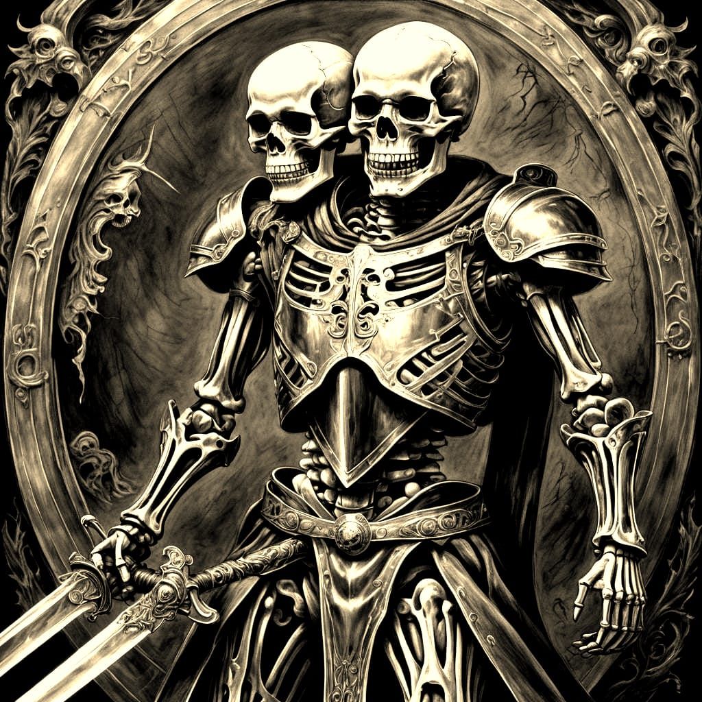 Hyperdetailed Charcoal Drawing of Armored Skeleton