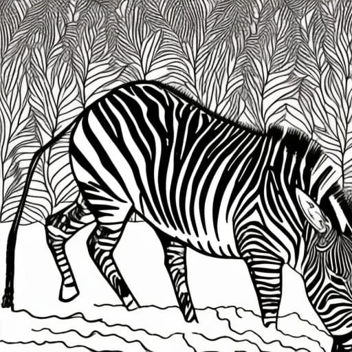 Zebra in Blizzard at Night: Coloring Book Page