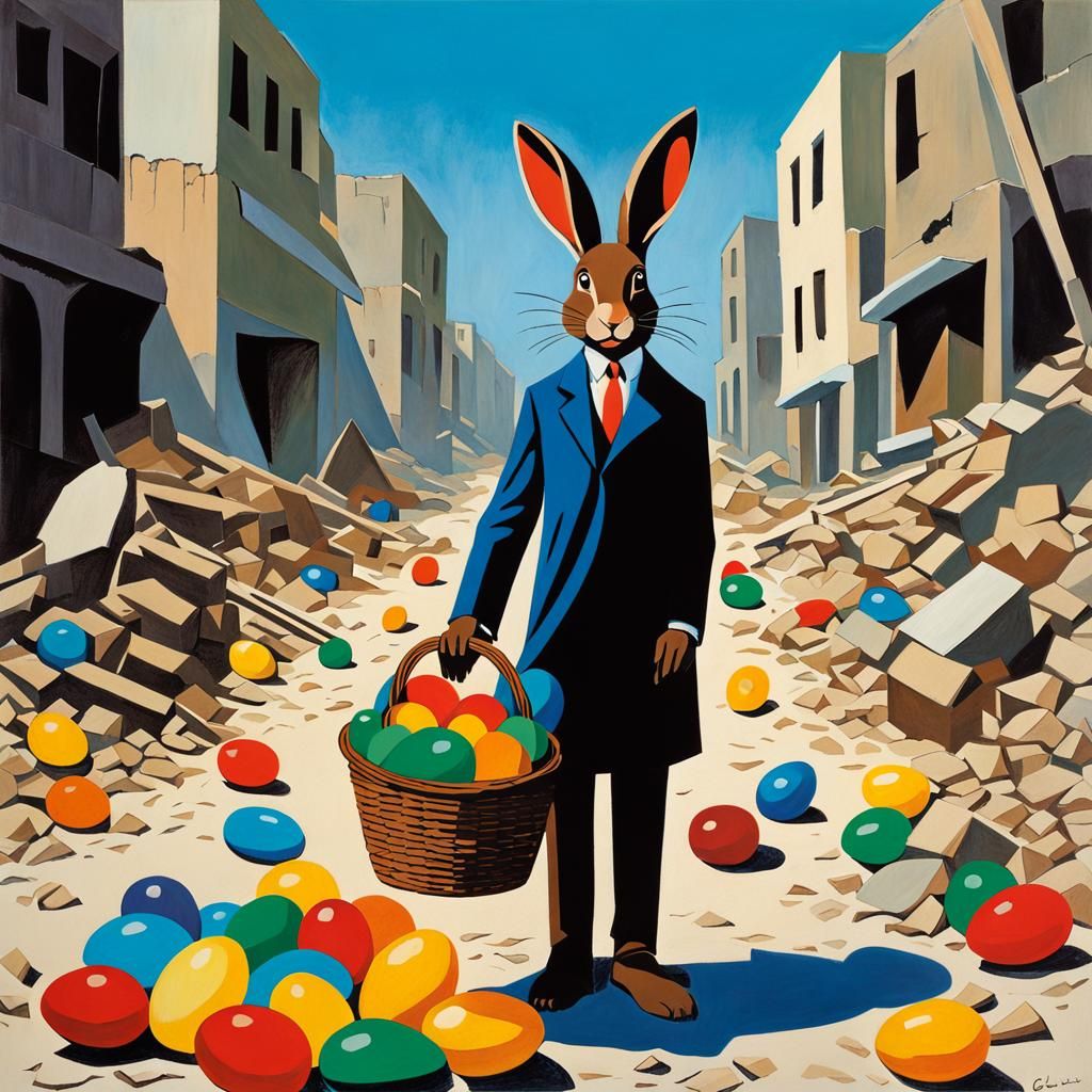 Easter Bunny in Bombed City, Cubist Style