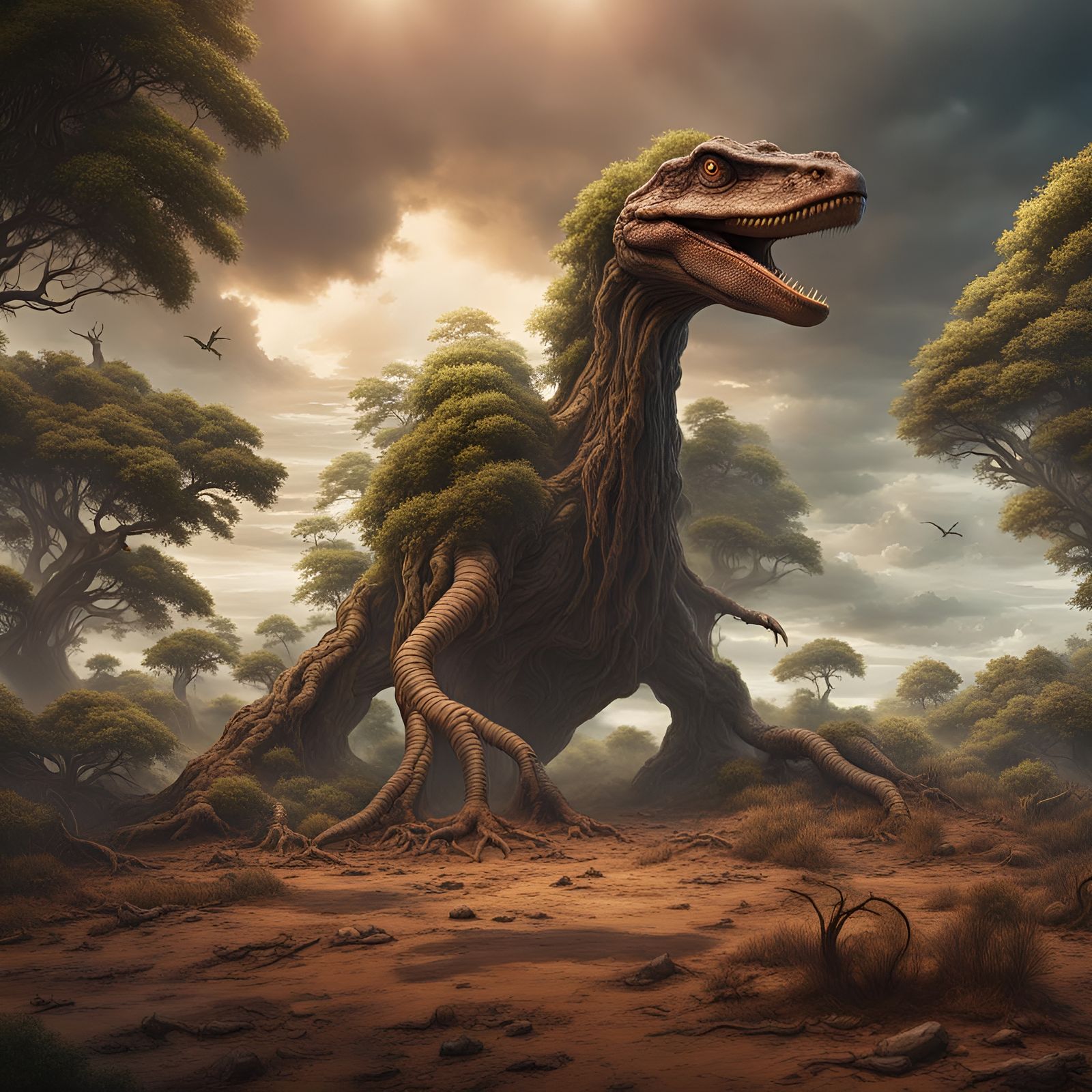 Prehistoric Bird Reptile in Fantastical Landscape