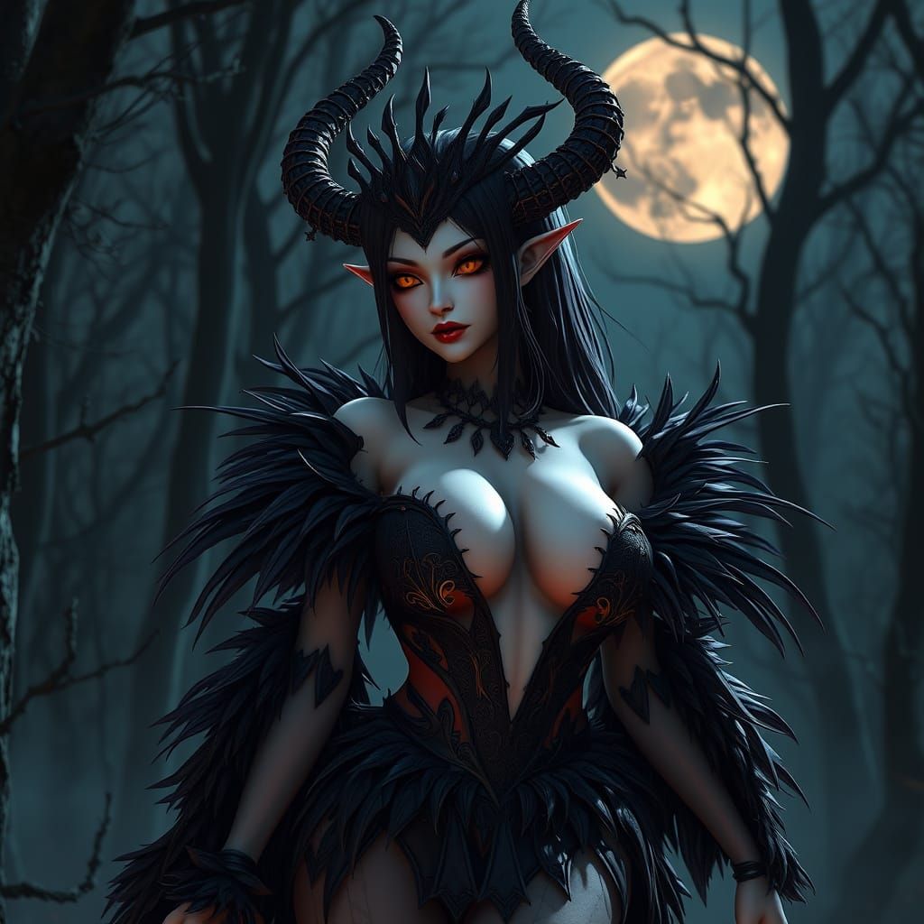 Stylized Anime Witch Queen in Haunted Forest