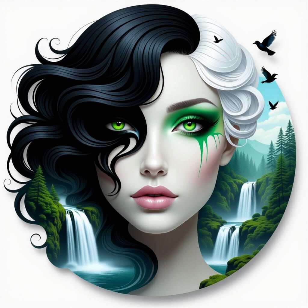 Surreal Female Face With Heterochromia in Wooded Setting