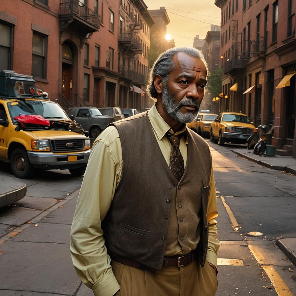 Man Opens Cab Door: Matte Painting in Earthy Tones