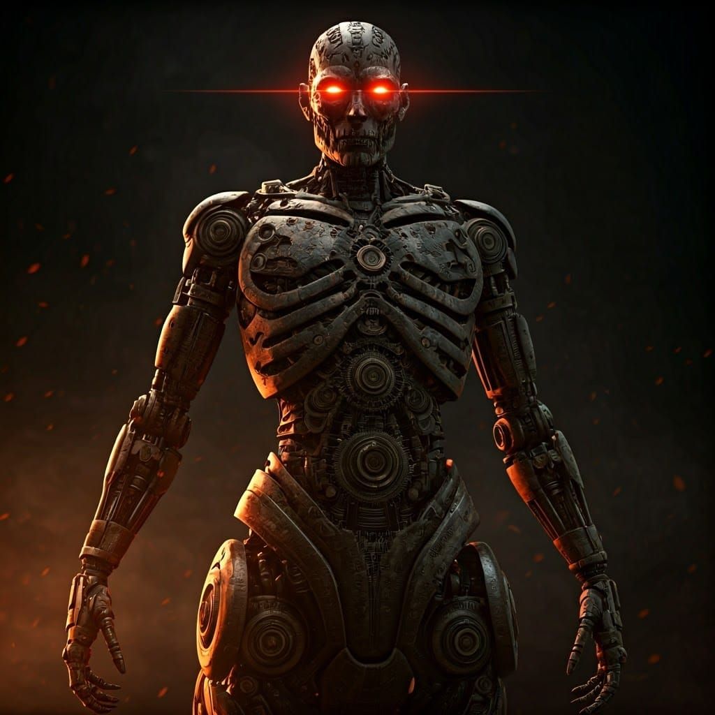 Mechanical Centaur with Fiery Eyes in Steampunk Style