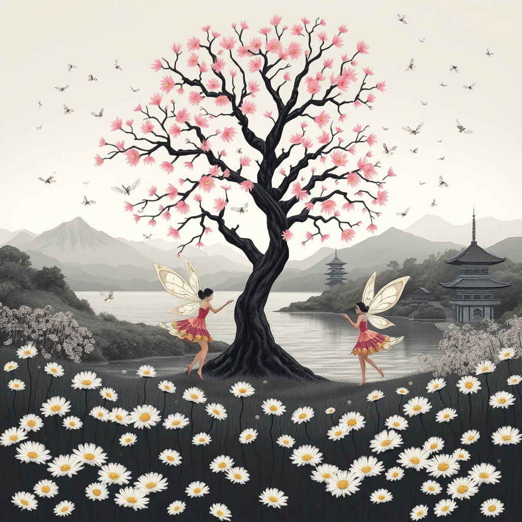 Fairies in Dandelion Dreamscape, Blending Styles