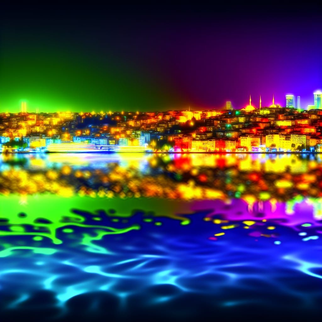 Illuminated Istanbul Bosphorus Cityscape at Night
