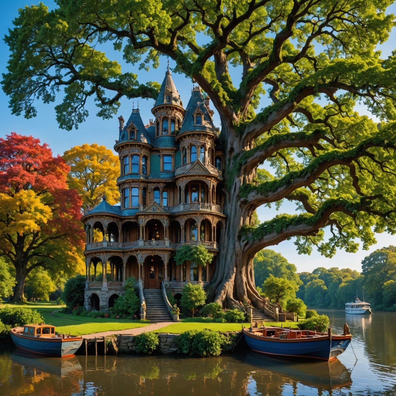 Ethereal Victorian Treehouse Estate Amidst a Serene River La...