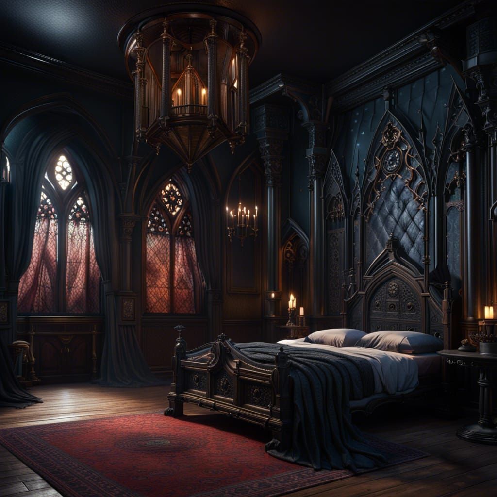 Detailed Gothic Bedroom in Fantasy Concept Art