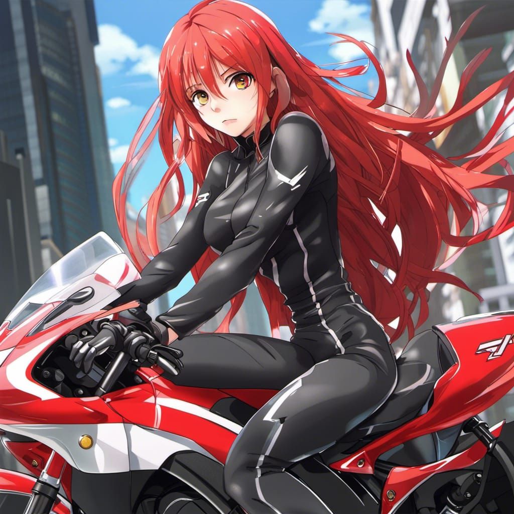Anime Girl on Superbike in Manga Key Visual Style