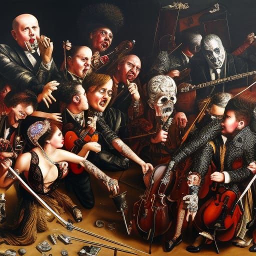 "Sinful Symphonies" dark intricately detailed painting, Splash art dark folklore gothic art post-apocalyptic